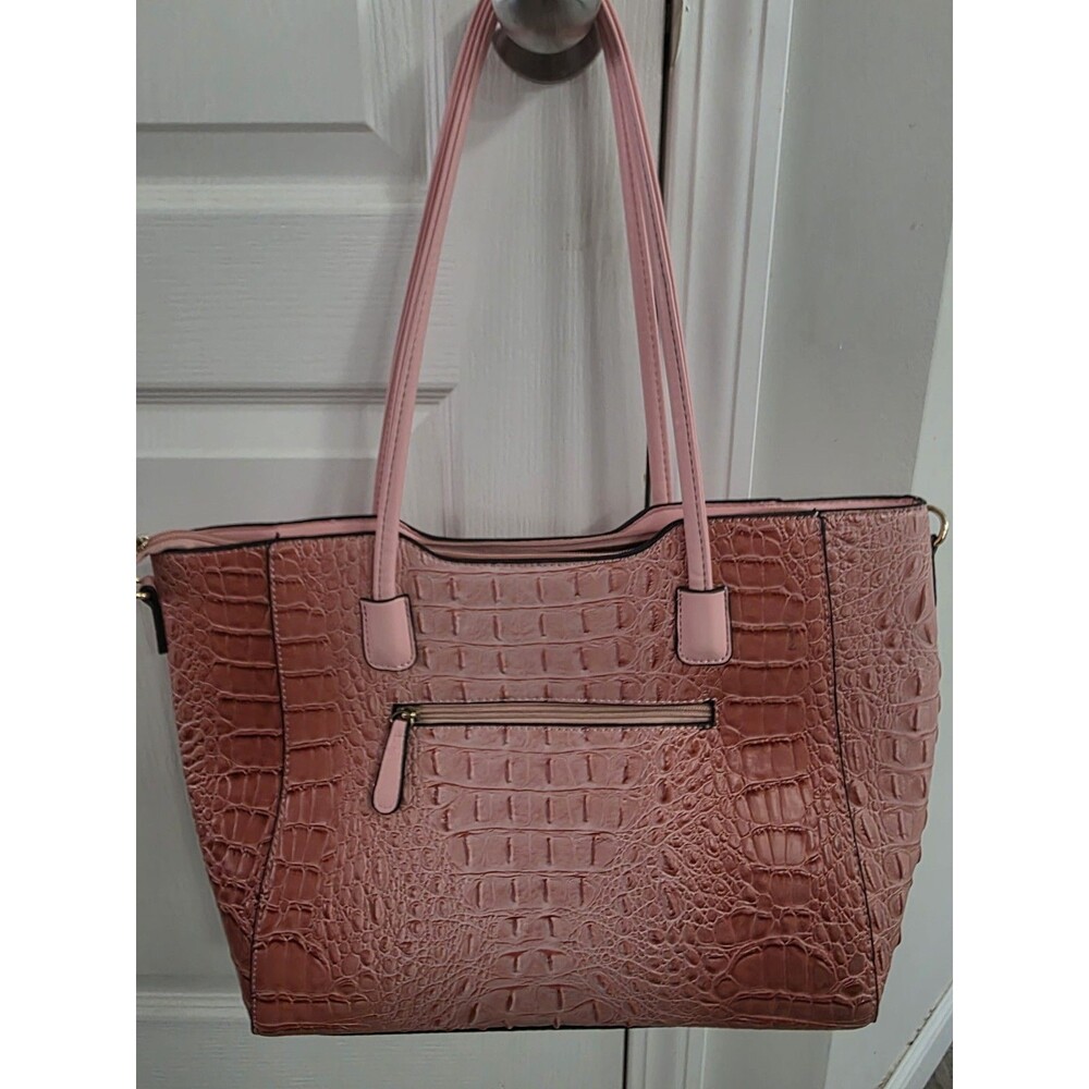 Diophy Pink Crocodile Print-Embossed Faux Leather Tote Bag and Wallet Set